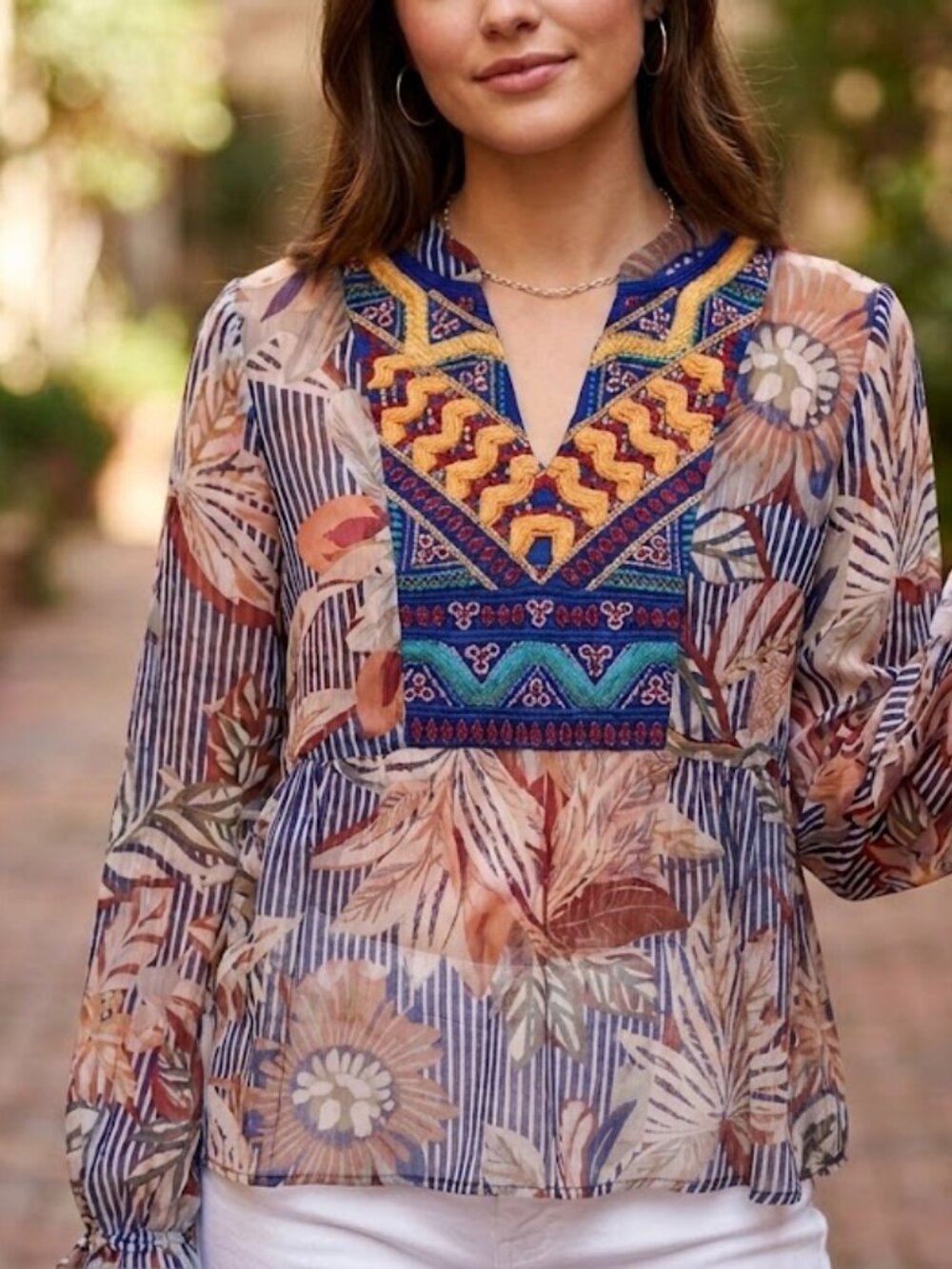 Soft Surroundings Women's Embroidered Tunic Blouse Multicolor - Size Small